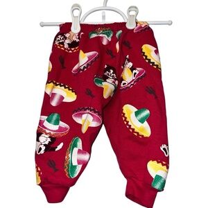 Vintage Spumoni Pink Cat Mexican Theme Sombrero Sweatpants Sz 12m MADE USA